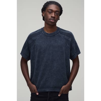 Boxy Fit Acid Wash Geribbeld Gebreid T-shirt | Charcoal | Size XS