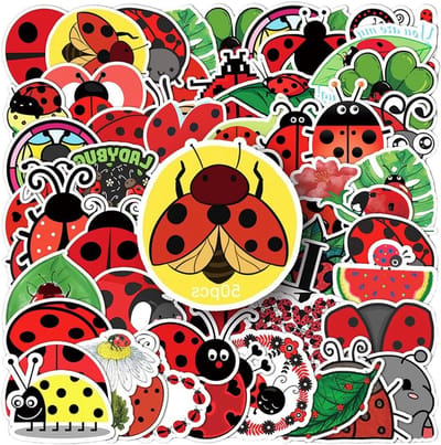 Set van 50 Zelfklevende Lieveheersbeestje Stickers voor Scrapbooking, Decoratie en DIY Projecten