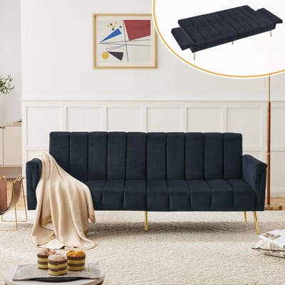 Opvouwbare slaapbank - Bank met slaapfunctie - Logeren en relaxen - Verstelbare rugleuning - 183x76x75cm - Zwart