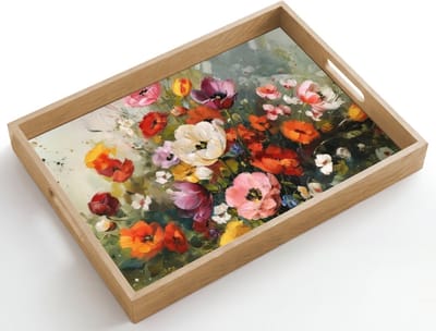 Dienblad hout 50x35 cm - Schootdienblad - Vrolijk boeket - Dynamisch - Subtiele kleurspatten - Borrelplank rechthoek - Plateau dienbladen