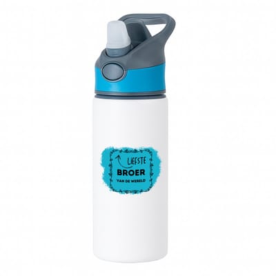 Hacebo® - liefste broer van de wereld waterfles met rietje blauw - Broer - de liefste broer - verjaardag - cadeautje voor broer - broer artikelen - kado - geschenk - water fles - 650ML