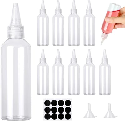 Dailygoods- Squeeze Fles 100ml - 12 Stuks - Plastic - Antilek - Inclusief Trechter - Voor Ketchup/Mosterd/Sauzen - Sauzenfles