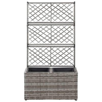 vidaXL - Latwerkplantenbak - verhoogd - met - potten - 58x30x107 - cm - rattan - grijs