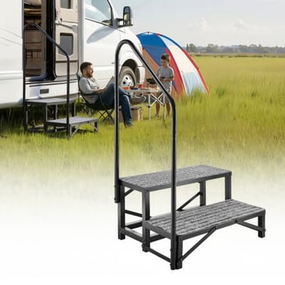VEVOR Camperopstap, 2 treden, instaphulp, draagvermogen 299,38 kg, camperopstap met antislipmat, buitenopstap voor campers, caravans, stacaravans, zwembaden, spa's, sta-opstap voor senioren en honden, zwart