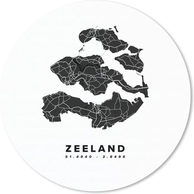 Muismat rond 20x20 cm - Mousepad Zeeland - Nederland - Plattegrond - Ronde muismatten - Stadskaart