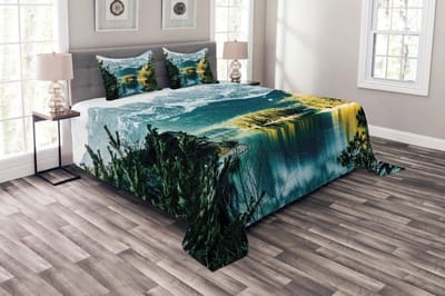 ABAKUHAUS Sprei – Landschap Berg Bevroren Meer, 220x220 cm, Groen/Wit