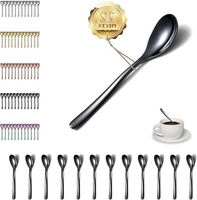 Set van 12 Zwarte Theelepels van RVS met Titanium Coating - Ideaal voor IJs, Dessert en Koffie, Vaatwasserbestendig