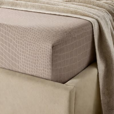 Y-NOT™ - Velvet Velours Snake Skin - Hoeslaken - Taupe/grey - 90x200+30cm 1-Persoons - Hoekhoogte 30cm - 30 dagen proefslapen