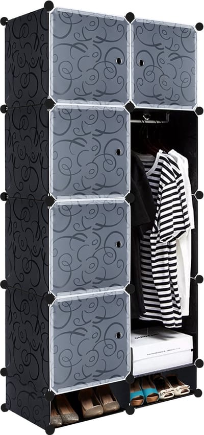 NAIZY Reksysteem Kledingkasten PP Kunststof Kubusrek met Deuren, Doe-het-zelf Garderobekast Opbergkast Opbergdozen van kleding, schoenen, boeken, speelgoed (Zwart, 8 vakken)