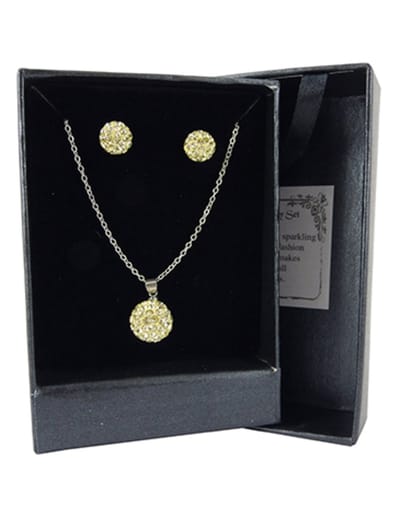 Shamballa set hanger / oorbellen geel