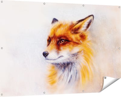 Gards Tuinposter Vos op Aquarel Getekend - Abstract - 150x100 cm - Tuindoek - Tuindecoratie - Wanddecoratie buiten - Tuinschilderij