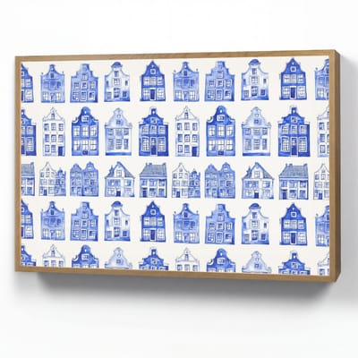 Wandlamp 100x70 cm - Oplaadbaar - Patroon - Huizen - Blauw - Wandlampen binnen woonkamer - Slaapkamer lamp - Decoratieve nachtlamp - Vloerlamp draadloos