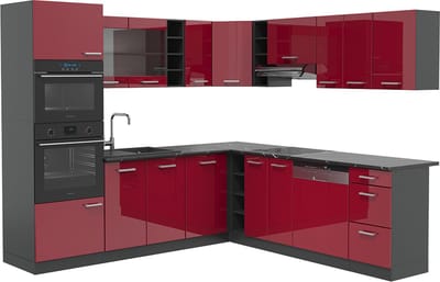 Vicco Hoekkeuken R-Line, Rode hoogglans/Antraciet, 247 x 237 cm zonder werkblad
