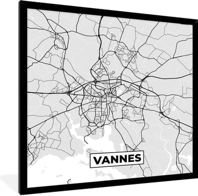 Fotolijst incl. Poster - Stadskaart - Frankrijk - Kaart - Vannes - Plattegrond - 40x40 cm - Posterlijst