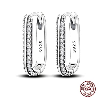 Oorringen - 925 sterling zilver - klapsluiting - zirkonia - rechthoekig model
