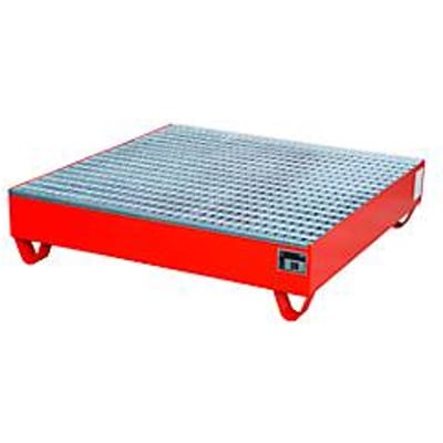 Stalen lekbak met rooster, 1200 x 1200 mm, rood RAL 3000
