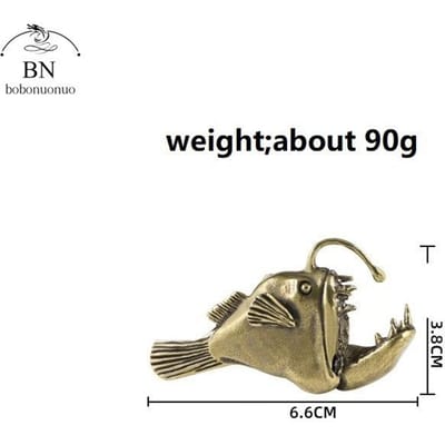 Figurine rétro en laiton représentant une baudroie observant des poissons, animaux marins, modèle de bocal à poissons, décoration, figurines d'action, jouets éducatifs pour enfants beige