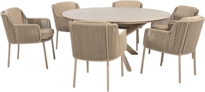Prado Bernini dining tuinset 160xH75 cm rond 7 delig keramiek latte 4 Seasons Outdoor