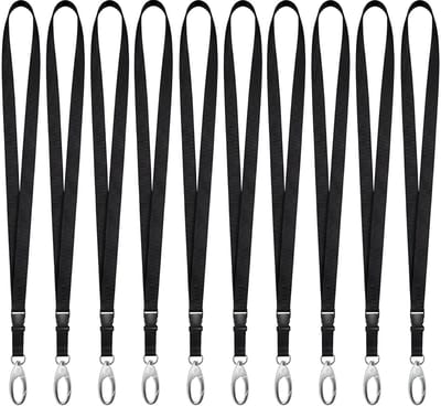 10 Stuks Afneembare Lanyards Sleutelhangers met 10 Badgehouders - Zwarte Nekkoords - Keycord Pashouder - Kaarthouder met Keykoord - Badge Houder voor Kaart/Sleutels - Telefoon/GSM Koord - Sleutelkoord - Universeel ID Pashouder - Telefoonkoord