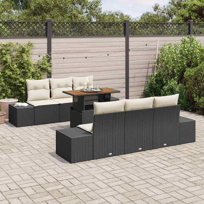 vidaXL - Tuinbank - Set - 7 - st - Zwart - poly - rattan