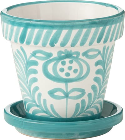 J-Line bloempot Granada Handmade + Painted - keramiek - aqua - small - Ø 21 cm