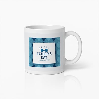 Vrolijke Vaderdag Mok 330ml – Blauwe Strik Koffiebeker – Perfect Cadeau voor Papa, Vaderdag Geschenk