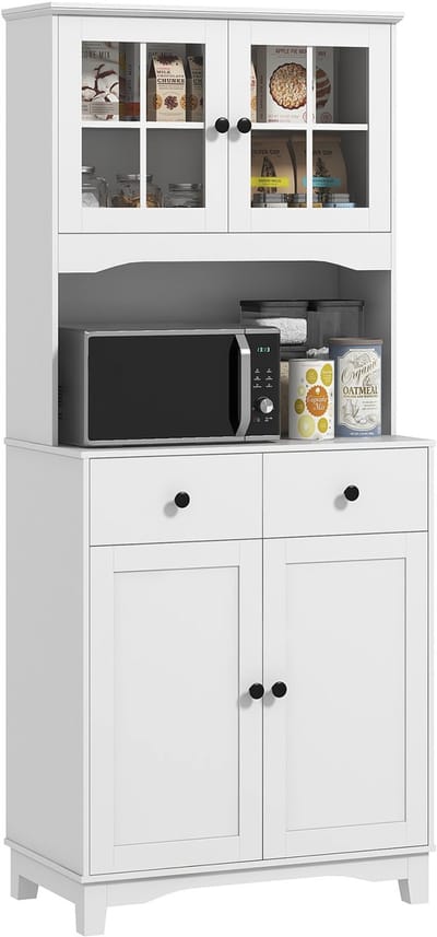 Magnetronkast - Keukenkast - Keukenrek Staand - Ovenkast - 74,5×40×172 cm - Organizers - Dubbele Draagplank - Aanrecht Organiser - Wit