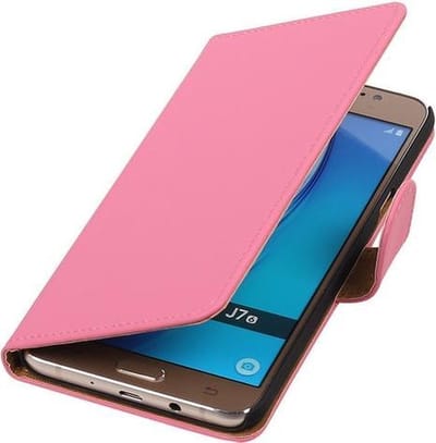 Roze Effen booktype cover hoesje voor Samsung Galaxy J7 2016