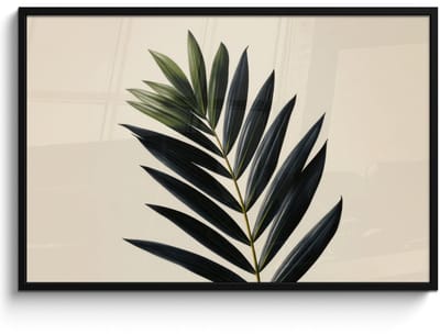 Poster in lijst - Fotolijst 120x80 cm - Posters - Palmblad - Donkere bladen - Subtiel - Posterlijst zwart - Decoratie - Wanddecoratie woonkamer - Muurdecoratie slaapkamer