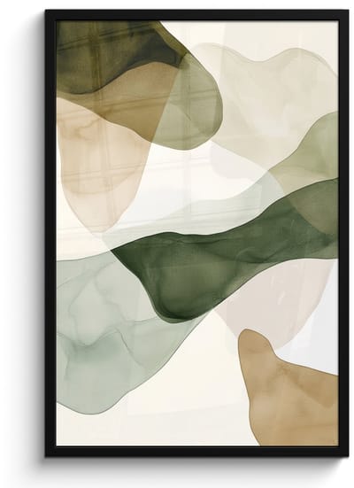 Poster in lijst - Fotolijst 60x90 cm - Posters - Japandi - Abstract - Groen - Posterlijst zwart - Decoratie - Wanddecoratie woonkamer - Muurdecoratie slaapkamer