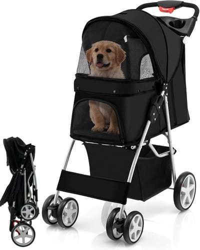 Huisdierenbuggy - Reismand - Zorgeloos Reizen - Opvouwbaar - Tot 15kg - Zwart