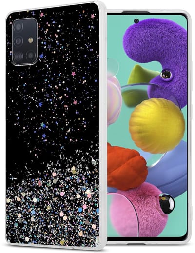 Cadorabo Hoesje geschikt voor Samsung Galaxy A51 4G / M40s in Zwart met Glitter - Beschermhoes van flexibel TPU silicone met fonkelende glitters Case Cover Etui