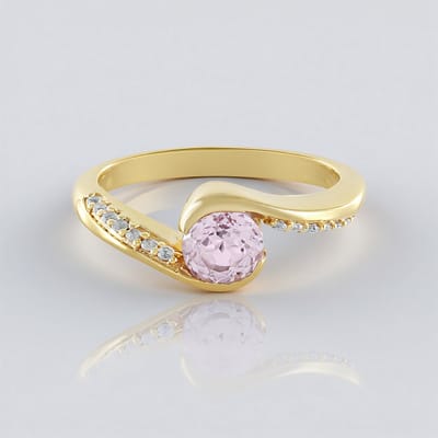Cavill - Elegante Zilveren Ring 925 Sterling Zilver Verguld - Kunziet 0,88 ct & 14x Zirkonia 0,19 ct - Moderne Asymmetrische Damesring Roze