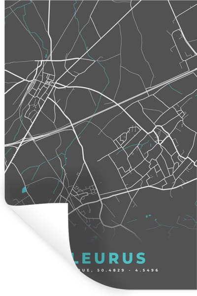 Muurstickers - Sticker Folie - Plattegrond – Fleurus – Blauw – Stadskaart - Kaart - België - 20x30 cm - Plakfolie - Muurstickers Kinderkamer - Zelfklevend Behang - Zelfklevend behangpapier - Stickerfolie