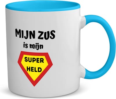 Akyol - mijn zus is mijn superheld koffiemok - theemok - blauw - Zus - super zus - verjaardag - cadeautje voor zus - zus artikelen - kado - geschenk - 350 ML inhoud