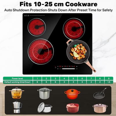 Keramische kookplaat - Elektrische inbouwplaat - Snel koken - Dubbele zone flexibel - 60 cm - Zwart