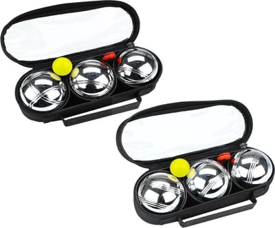 Puck Outdoor Games, 2 x 3 metalen jeu de boules ballen, in twee tassen.