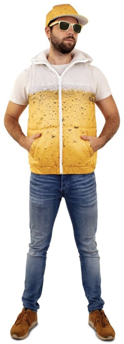 Bodywarmer bier mt.XS - biertje gele rakker body warmer carnaval thema feest festival bierfeest evenement - Carnaval kostuum heren - Maat XS