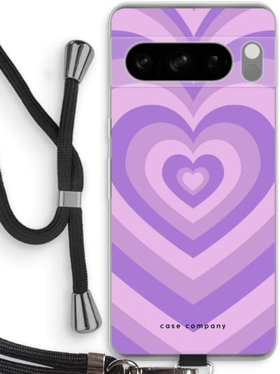 Case Company® - Hoesje met koord geschikt voor Google Pixel 8 Pro hoesje met Koord - Hart Paars - Telefoonhoesje met Zwart Koord - Bescherming aan alle Kanten en Over de Schermrand