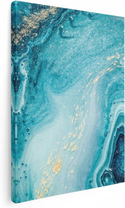 Artaza Canvas Schilderij Marmer Turquoise - 30x40 cm - Klein - Wanddecoratie Abstract - Muurdecoratie Goud - Kamer Accessoires