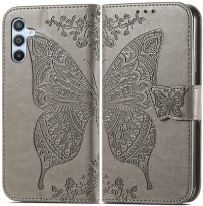 Coverup Hoesje - Geschikt voor Samsung Galaxy A36 Hoesje - Coverup Vlinder Book Case - Taupe Grijs