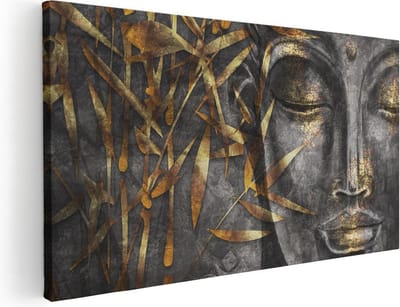 Artaza Canvas Schilderij Boeddha - 40x20 cm - Klein - Wanddecoratie Spiritueel - Muurdecoratie Bamboe - Schilderijen Op Canvas Zen