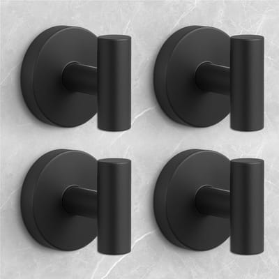 4 stuks - Haak - Towel Hooks - Perforated - Stainless Steel - Suitable for Bathrooms, Kitchens, and Doors - Boren niet nodig - Zwart