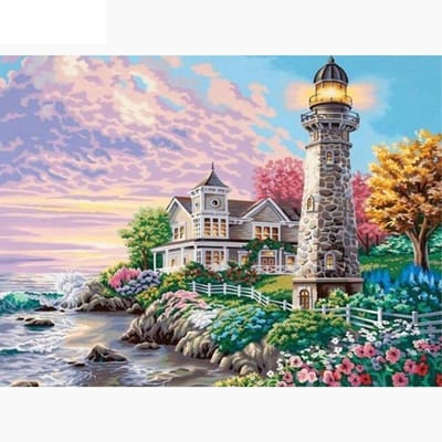 Diamant broderie paysage 5D bricolage diamant peinture phare bord de mer photo de strass point de croix 20X30CM