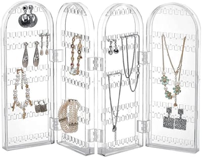 Dailygoods- Sieradenhouder Transparant - Sieraden Display - Oorbellen/Armbanden/Kettingen Organizer - Acryl - Ruimtebesparend - 420x285x20 mm - Sieradenrek