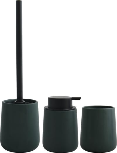 MSV Toiletborstel in houder - zeeppompje - beker - badkamer set Malmo - keramiek - donkergroen