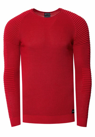 Slim fit fijngebreide biker trui met ronde hals
