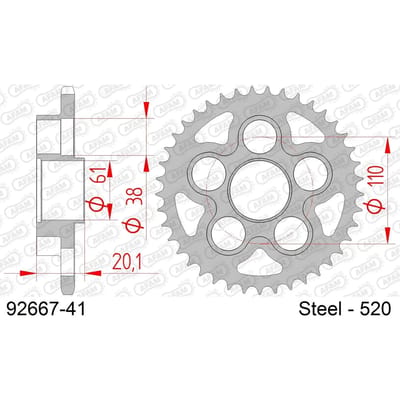 Stalen motortandwiel achteraan Afam 520 41 dents