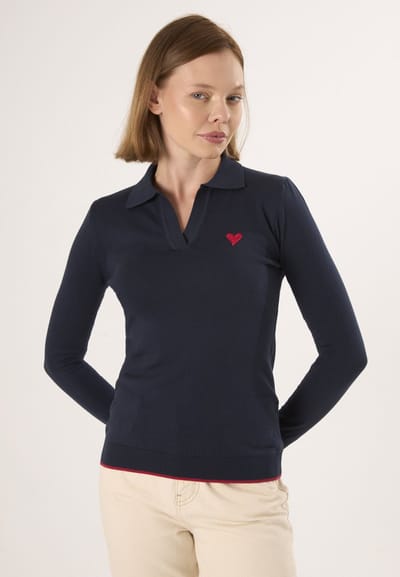 Felix Hardy Gebreide Polo Trui - Polo Kraag - Sweater Polo Shirt %100 Katoen Dames Navy - L
