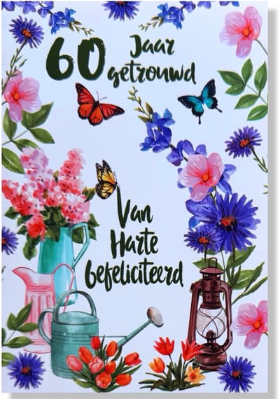 60 jaar Getrouwd! Luxe huwelijk wenskaart 60 jarig jubilieum - 12x17cm - Gevouwen kaart inclusief envelop - Huwelijkskaart